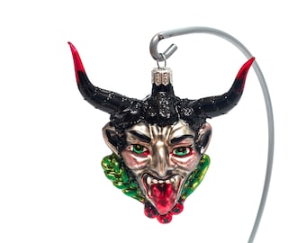 Glass Devil's Head, Krampus,  Christmas Ornament, Collectible Bauble