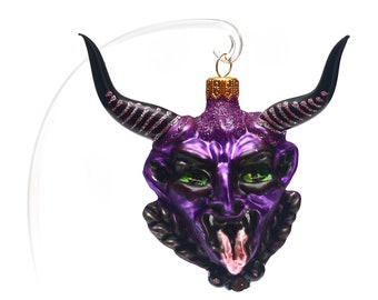 Glass Devil's Head, Krampus,  Christmas Ornament, Collectible Bauble