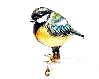 Handmade Glass TIT Bird Clip on, Christmas Ornament, Collectible Bauble