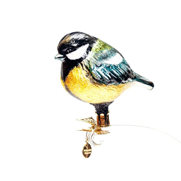 Handmade Glass TIT Bird Clip on, Christmas Ornament, Collectible Bauble