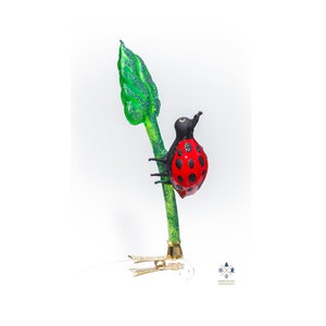 Ladybug on a Leave Clip on - Handmade, Glass Christmas Ornament, Home Decoration, Made in polish Manufacture, Collectible Bauble