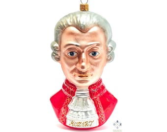 Grande tête de Mozart - Fait main, Ornement de Noël en verre, Fabriqué en fabrication polonaise, Boule de collection