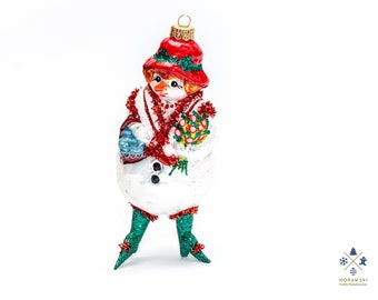 Lady Snowman Glass - Handmade, Glass Christmas Ornament, Made in polish Manufacture, Collectible Bauble