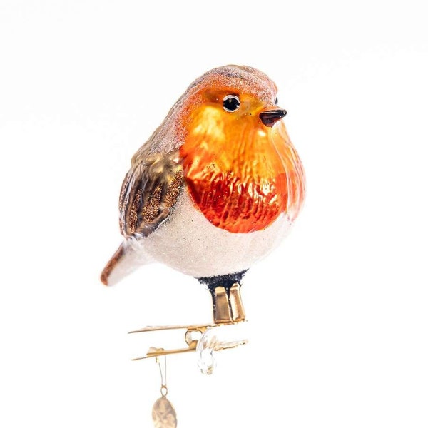 Oiseau à clip ROBIN en verre fait main, décoration de Noël, boule à collectionner