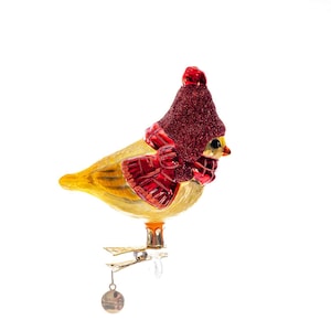 Handmade Glass Bird with Hat Clip on 23561 , Christmas Ornament, Collectible Bauble