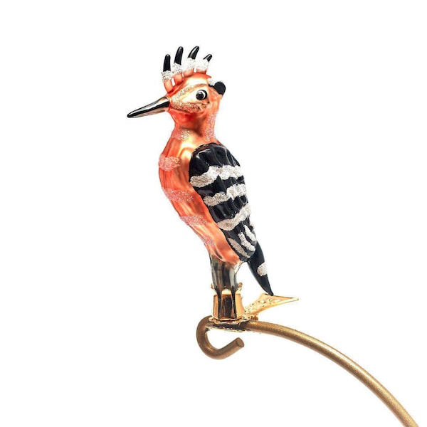 Glass Hoopoe Clip on, Christmas Ornament, Collectible Bauble