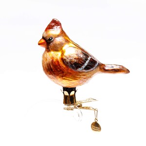 Handgemachte Glas weibliche KARDINAL Vogel Clip auf, Weihnachtsverzierung, Sammlerstück Bauble