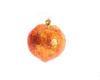 Handmade Glass Big Orange Christmas Ornament, Collectible Bauble
