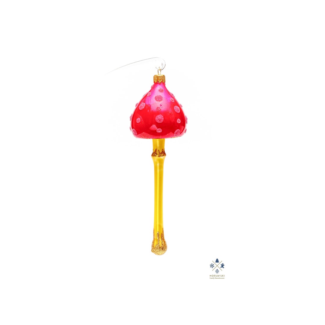 Glass Pink Toadstool Mushroom - Handmade, Glass Christmas Ornament ...