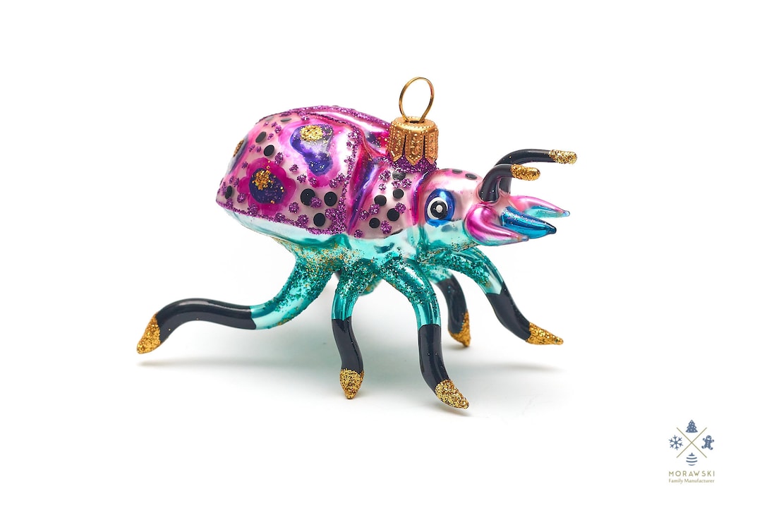 Pink Bug Handmade, Glass Christmas Ornament, Made in Polish Manufacture