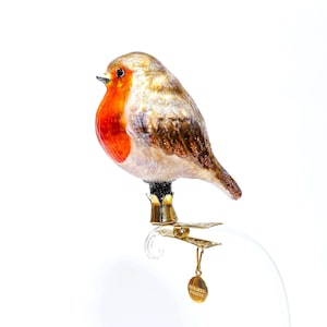 Handmade Glass ROBIN Bird Clip on, Christmas Ornament, Collectible Bauble