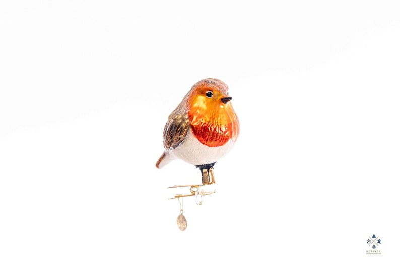 Handmade Glass ROBIN Bird Clip on, Christmas Ornament, Collectible Bauble zdjęcie 1