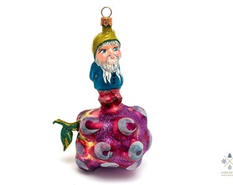 Dwerg op de druif - Handgemaakt, glazen kerstornament, huisdecoratie, gemaakt in Poolse vervaardiging, verzamelbare kerstbal