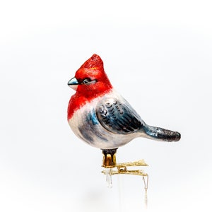 Handgefertigte Glas KARDINAL Vogel Clip on, Weihnachtsverzierung, Sammlerstück Kugel