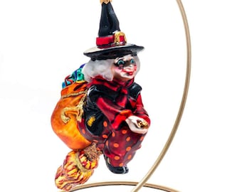 Flying Befana Witch - Handmade, Glass Christmas Ornament, Made in polish Manufacture, Collectible Bauble
