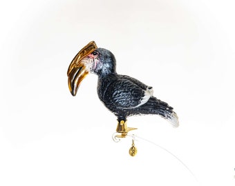 Huge Glass Hornbill, Christmas Ornament, Collectible Bauble