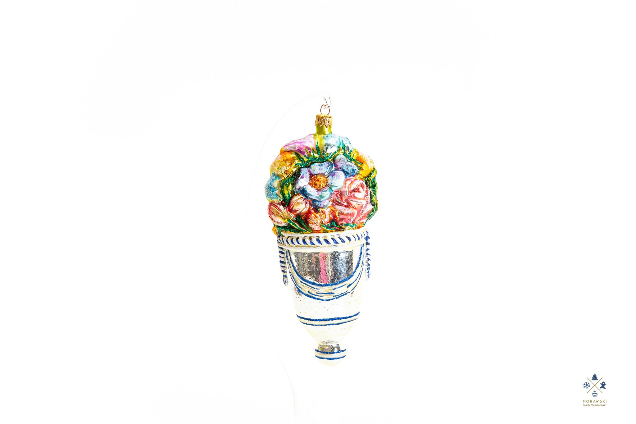 Huge Vase with Flowers - Handmade, Glass Christmas Ornament, Made in polish Manufacture, Collectible Bauble