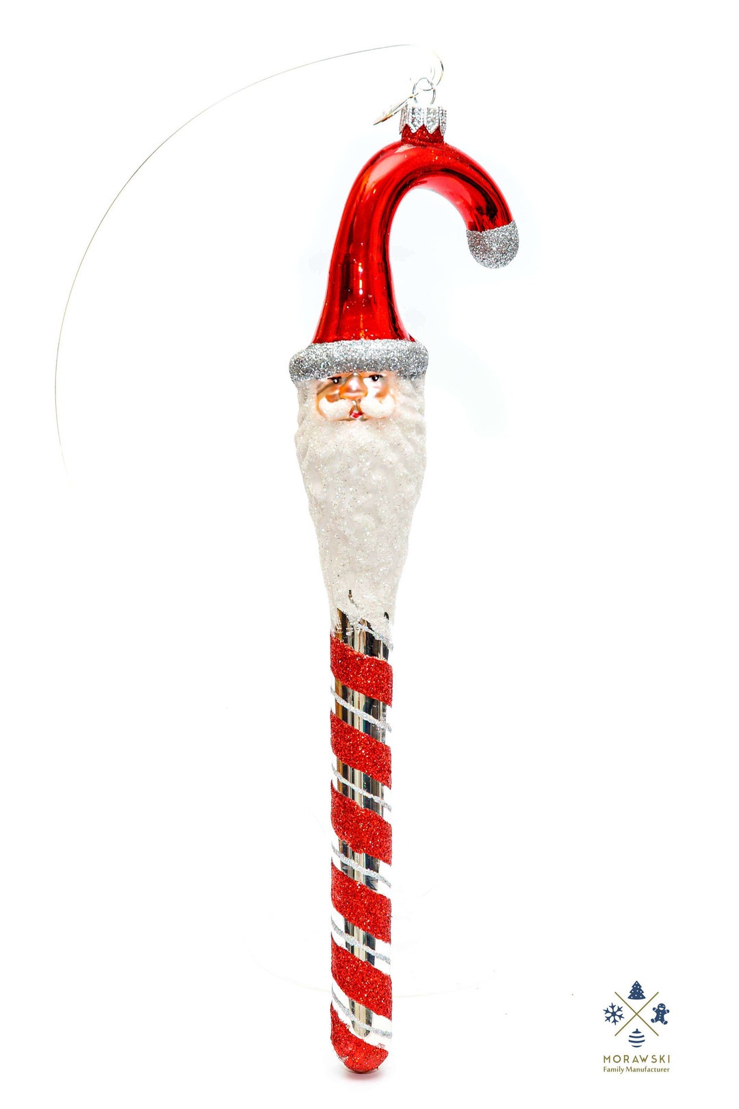 Huge Glass Candy Cane With Santa Claus Handmade, Glass Christmas