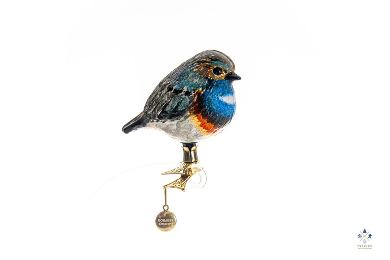 Handmade Glass Bluethroat Bird Clip on, Christmas Ornament, Collectible Bauble zdjęcie 1