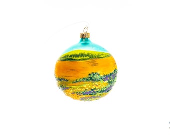 Vintage Ball with Field - Handmade, Glass Christmas Ornament, Home Decoration, Made in polish Manufacture, Collectible Bauble Kule