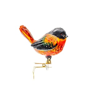 Handmade Glass Wren Clip on, Christmas Ornament, Collectible Bauble
