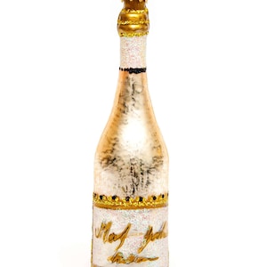 Handmade Glass Bottle of Champagne, Christmas Ornament, Collectible Bauble