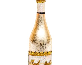 Handmade Glass Bottle of Champagne, Christmas Ornament, Collectible Bauble