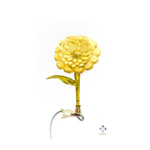 Yellow Gerber Flower Clip on - Handmade, Glass Christmas Ornament, Home Decoration, Made in polish Manufacture, Collectible Bauble