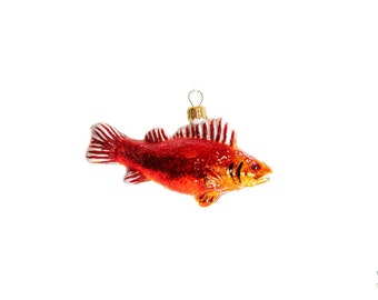 Poisson perche en verre - Décoration de Noël en verre faite main, fabrication polonaise, boule de collection