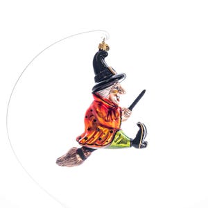 Flying Witch - Handmade, Glass Christmas Ornament, Made in polish Manufacture, Collectible Bauble