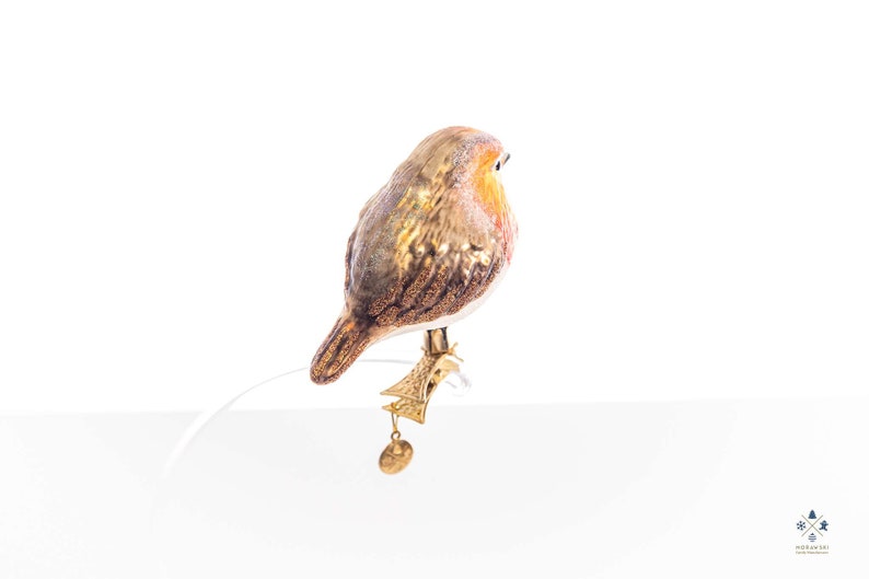 Handmade Glass ROBIN Bird Clip on, Christmas Ornament, Collectible Bauble zdjęcie 2