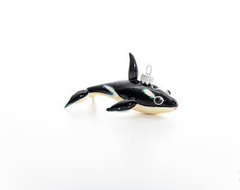 Glass Orca Whale - Handmade, Glass Christmas Ornament, Made in polish Manufacture, Collectible Bauble