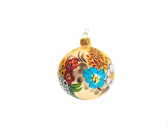 Ball with Flowers - Handmade, Glass Christmas Ornament, Home Decoration, Made in polish Manufacture, Collectible Bauble Kule