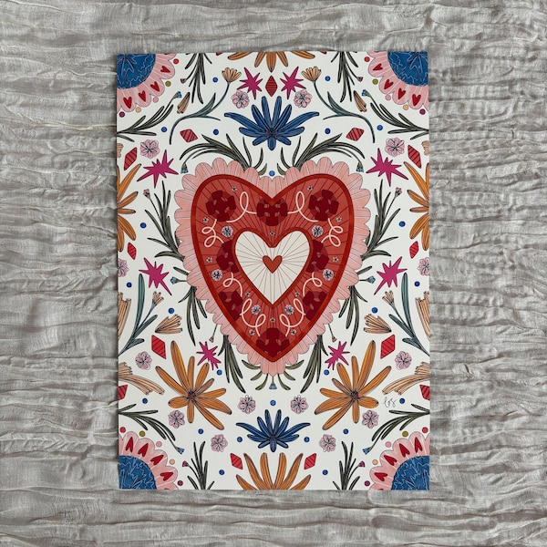Stampa a cuore Llanddwyn: decorazione floreale da parete gallese