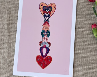 Floral Welsh Lovespoon Art Print: Cymraeg Cariad Gift