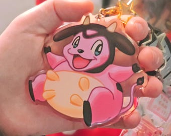 Large Miltank Keychain Acrylic Charm. Pokemon Gold Silver