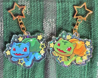 Sparkly Bulbasaur Keychain Charms / Pikachu Game Boy Video Game