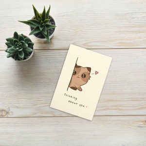 Pensando en ti postal / diseño de gato, postal de gato, postal linda, postal de amor, ideas de regalo, postal Kawaii, postal de gato lindo, corazones