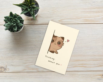 Thinking About You Postcard | Cat Design, Cat Postcard, Cute Postcard, Love Postcard, Gift Ideas, Kawaii Postcard, Cute Cat Postcard, Hearts