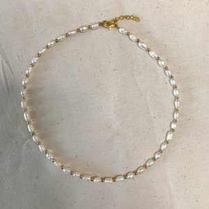 Freshwater Pearl and Gold Beaded Necklace