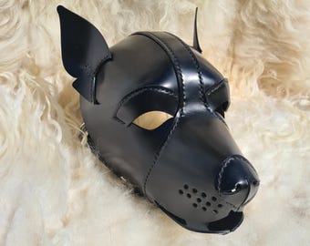Máscara de perro de cuero, capucha de cachorro para juegos de mascotas, máscara con mandíbula móvil