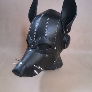 Genuine Leather Dog Mask with Removable Nose Pup Hood Puppy Play Petplay