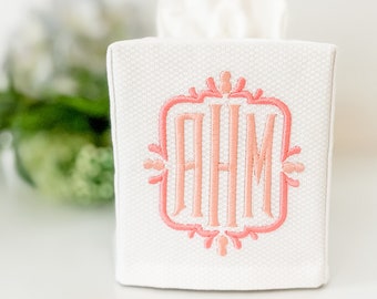 Monogrammed tissue box cover/Personalized tissue box cover