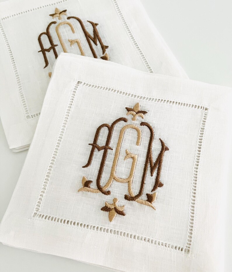 Monogrammed Linen Hemstitched Cocktail Napkins