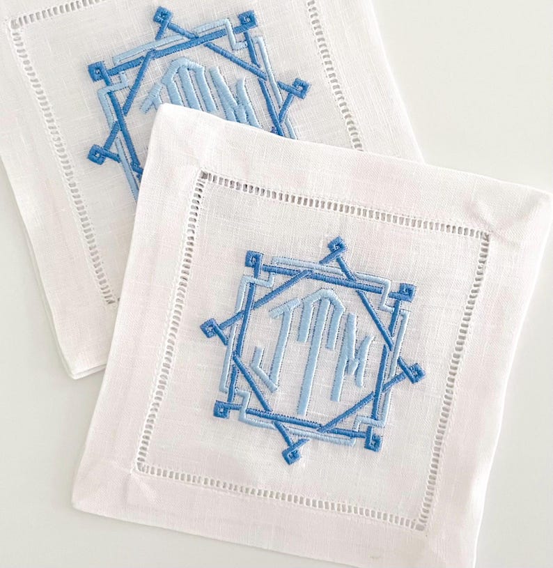 Monogrammed Linen Hemstitched Cocktail Napkins - Thumbnail 5