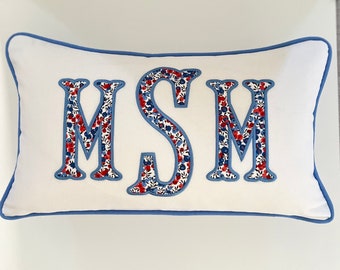 Liberty of London appliqué monogram pillow cover/custom embroidered pillow cover