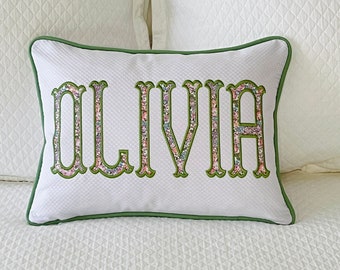 READY to SHIP appliqué pillow cover/monogrammed pillow cover/"Olivia" name appliqué pillow cover