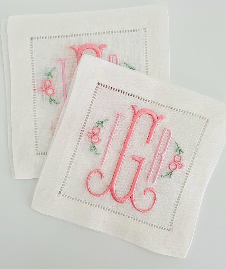 Monogrammed Linen Hemstitched Cocktail Napkins - Thumbnail 4