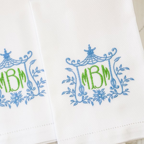 Monogrammed linen guest towel/custom pique cotton guest towel