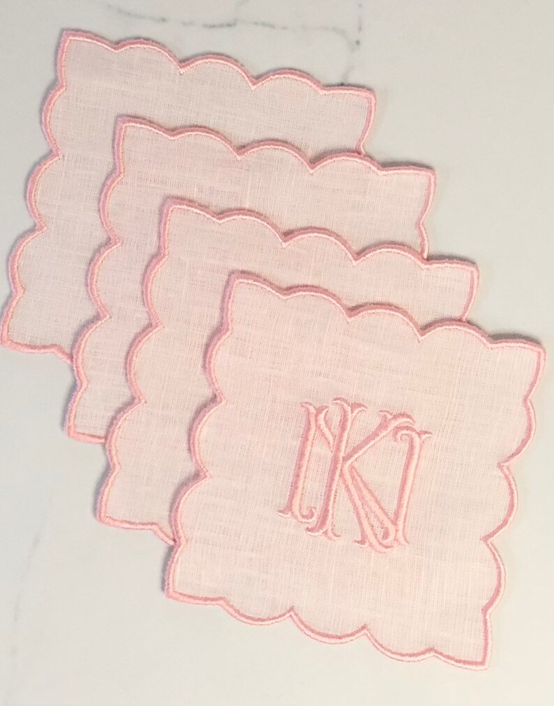 Scalloped Linen Cocktail Napkin/monogramed Linen Cocktail Etsy
